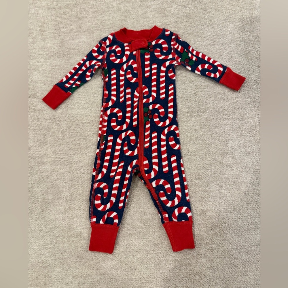 Hanna Andersson Christmas Candy Cane Zip Sleeper Long Pajamas 3-6 Months
